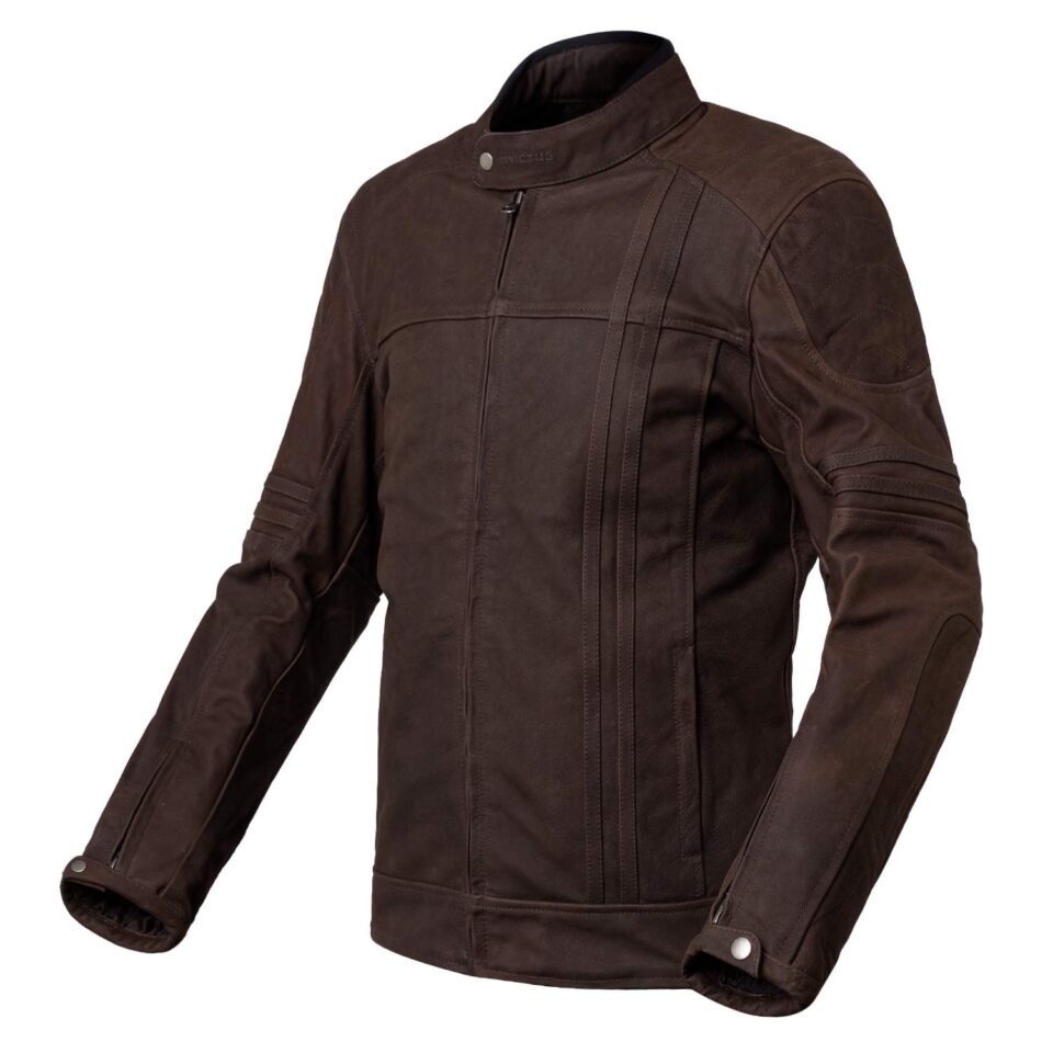 Chaqueta de cuero de moto marrón con protecciones homologogadas CE y forro termico extraible Chaqueta de moto de cuero marron Invictus Cronos