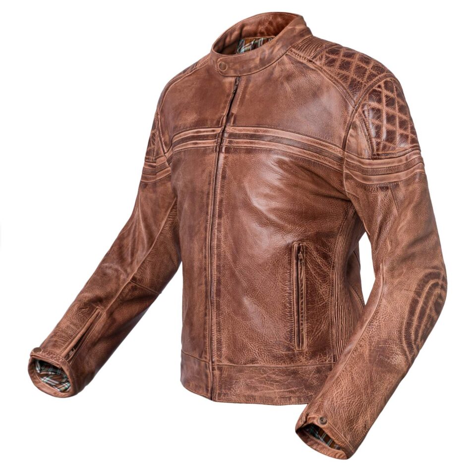 Chaqueta de moto de cuero marrón Invictus Eros